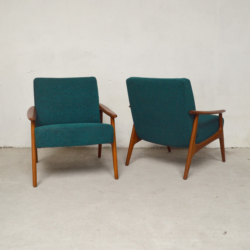 Set of 2 Danish green armchairs in teak - 1960