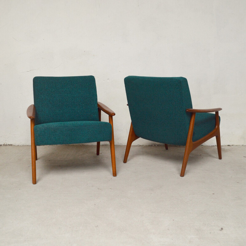 Suite de 2 fauteuils danois verts en teck - 1960
