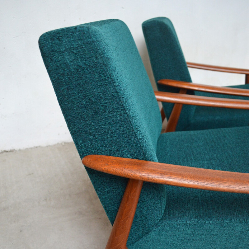 Set of 2 Danish green armchairs in teak - 1960