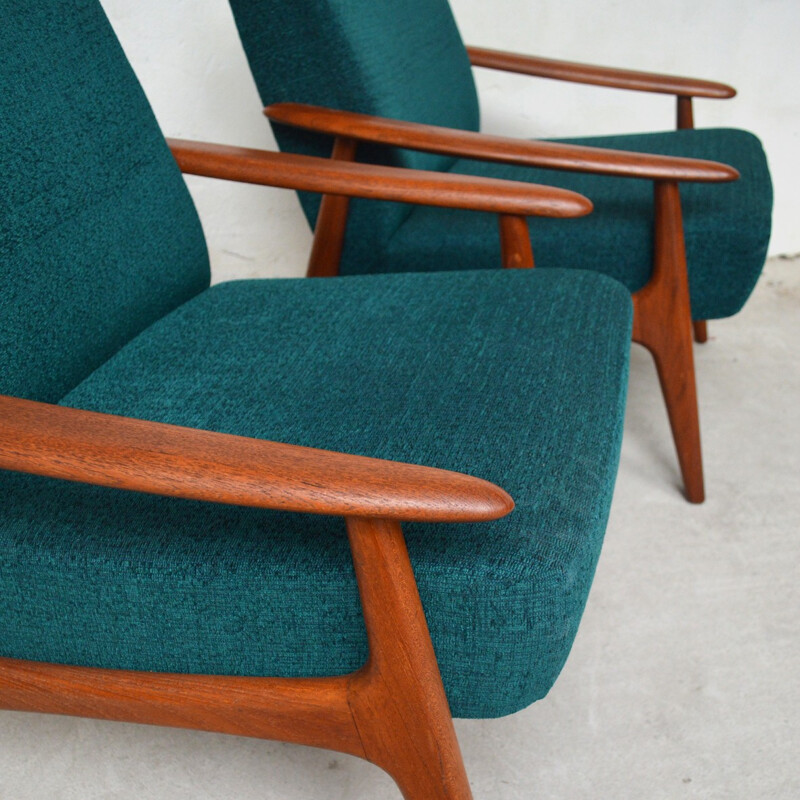 Set of 2 Danish green armchairs in teak - 1960