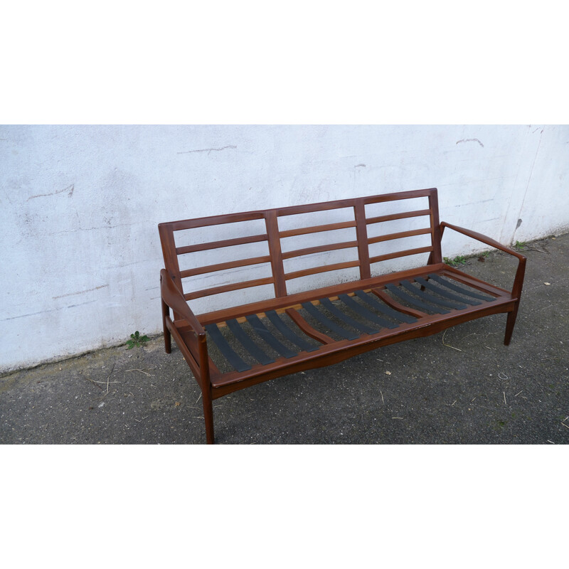 Scandinavian vintage teak and green velvet sofa, 1960