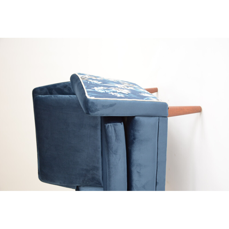 Vintage blue velvet square armchair - 1960s