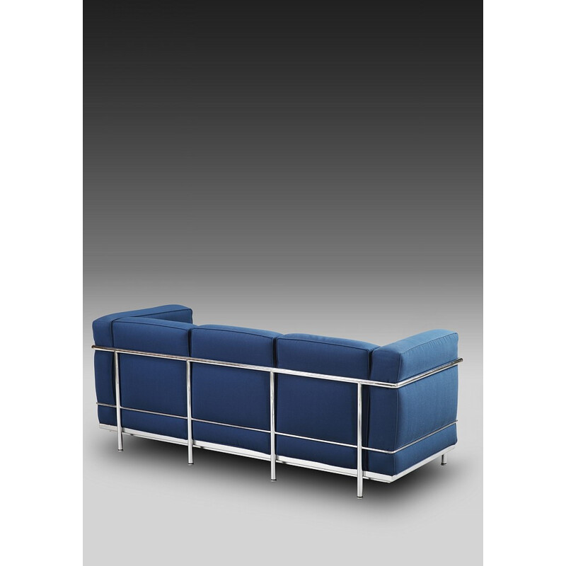 LC2 sofa in steel and blue fabric, LE CORBUSIER, PERRIAND and JEANNERET - 2000s