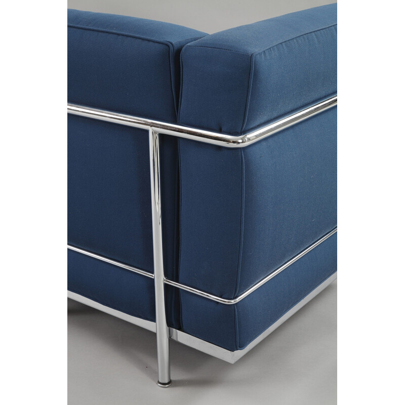 LC2 sofa in steel and blue fabric, LE CORBUSIER, PERRIAND and JEANNERET - 2000s