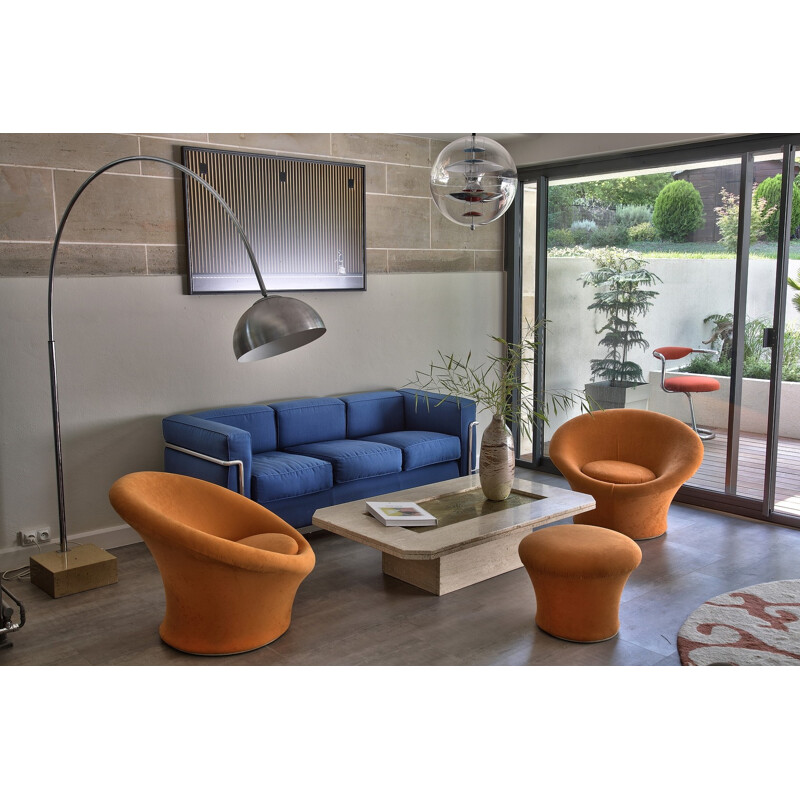 LC2 sofa in steel and blue fabric, LE CORBUSIER, PERRIAND and JEANNERET - 2000s