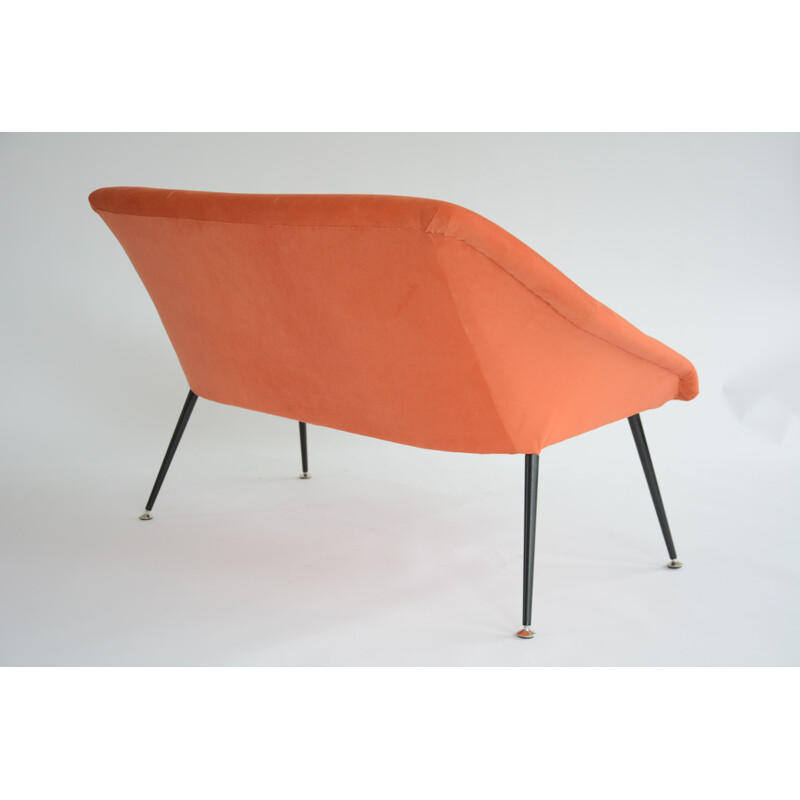 Vintage 2-seater shell bench in powder orange - 1970s