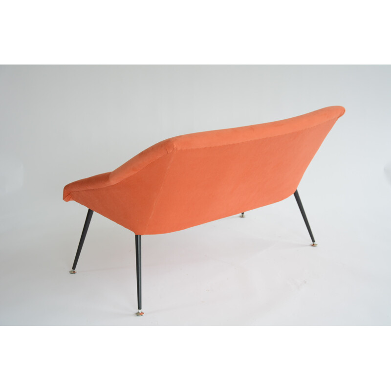 Vintage 2-seater shell bench in powder orange - 1970s