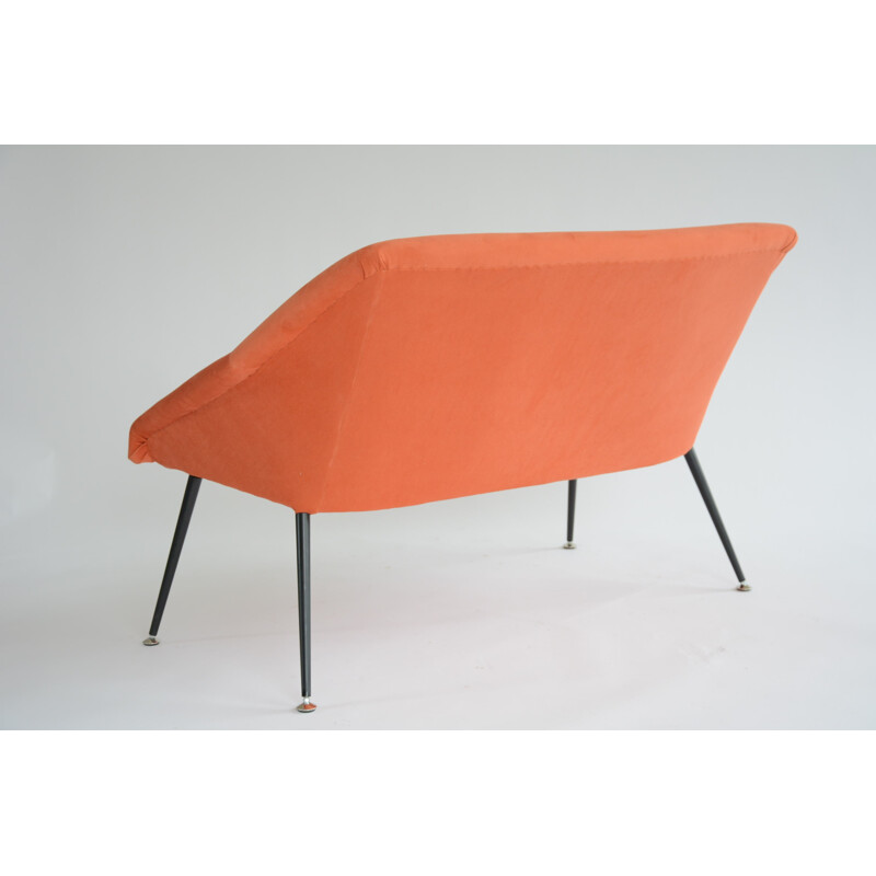 Vintage 2-seater shell bench in powder orange - 1970s