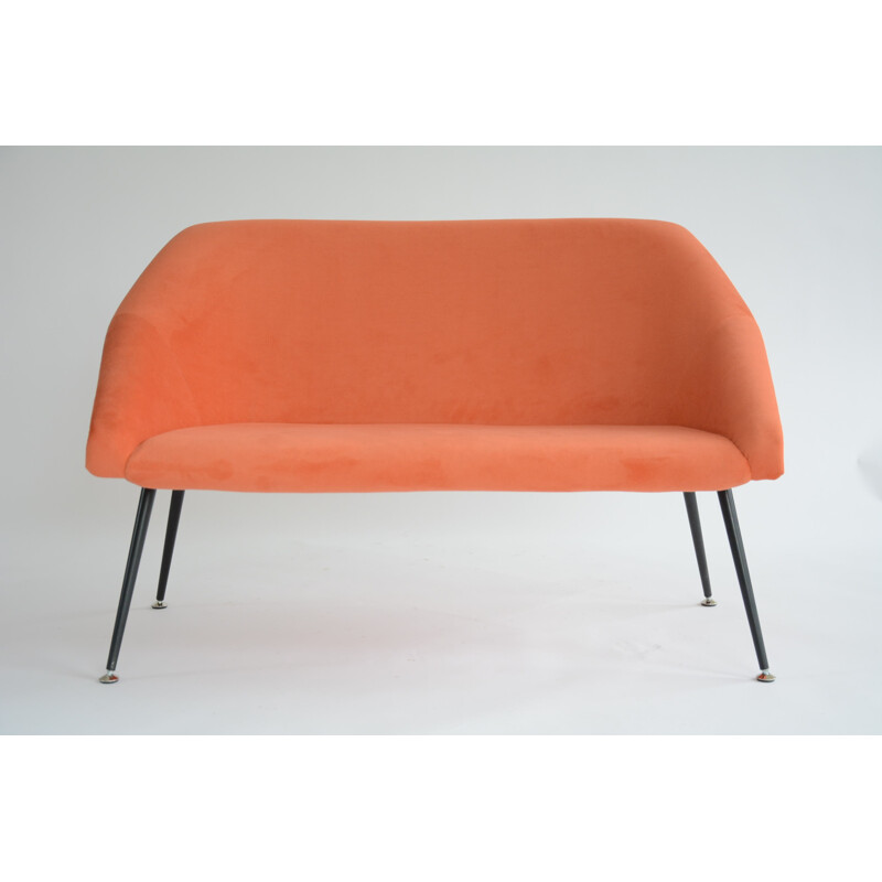 Vintage 2-seater shell bench in powder orange - 1970s