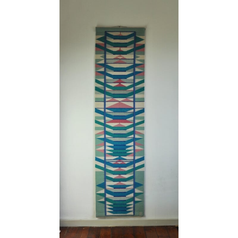 Vintage Scandinavian multicolored handwoven tapestry by Mette Birckner - 1980s