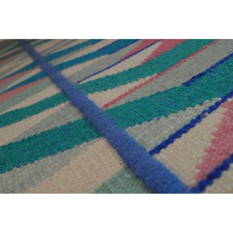 Vintage Scandinavian multicolored handwoven tapestry by Mette Birckner - 1980s