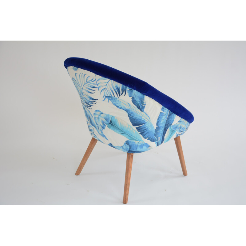 Vintage "Shell" armchair with exotic blue fabric - 1960s