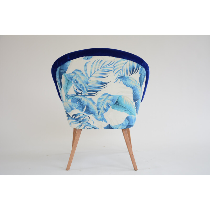 Vintage "Shell" armchair with exotic blue fabric - 1960s