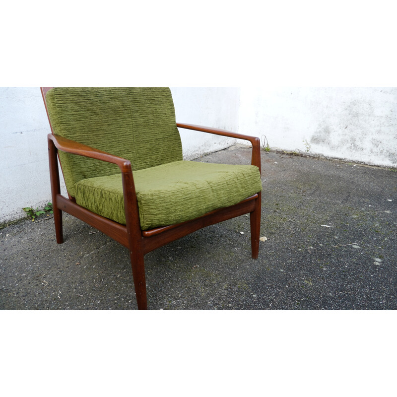 Pair of scandinavian armchairs in teak and green velvet - 1960s