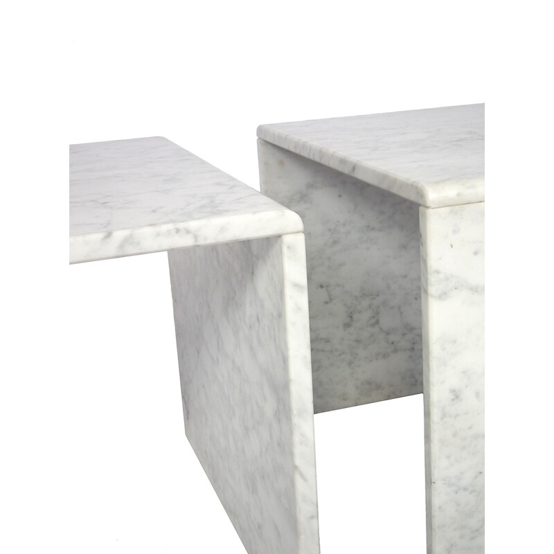 Suite de deux tables vintages d'appoint en marbre - 1980