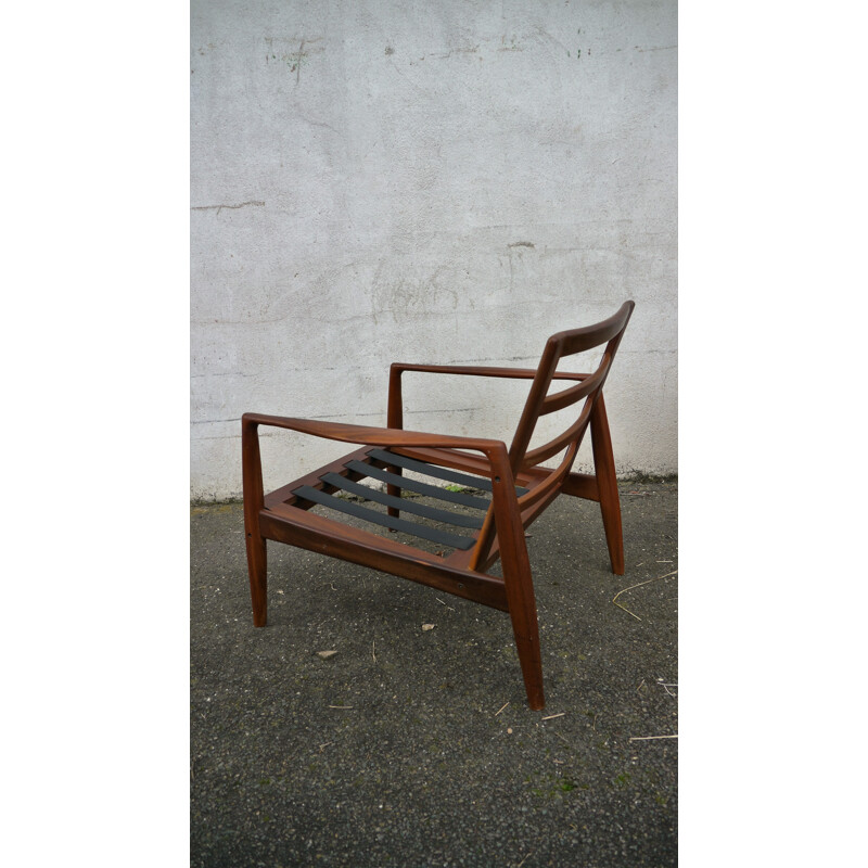 Pair of scandinavian armchairs in teak and green velvet - 1960s