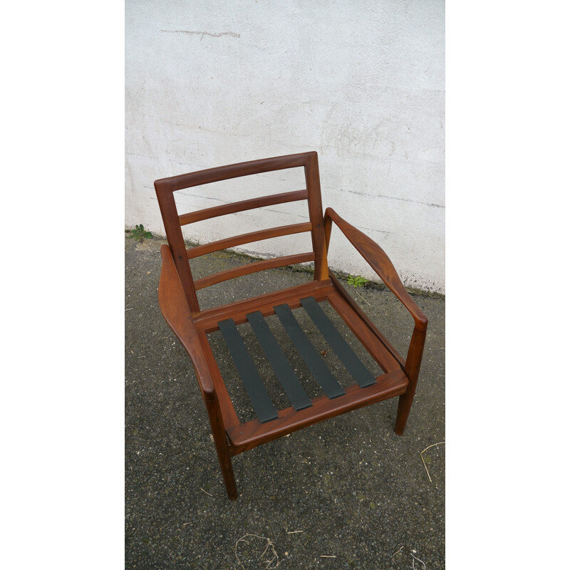 Pair of scandinavian armchairs in teak and green velvet - 1960s