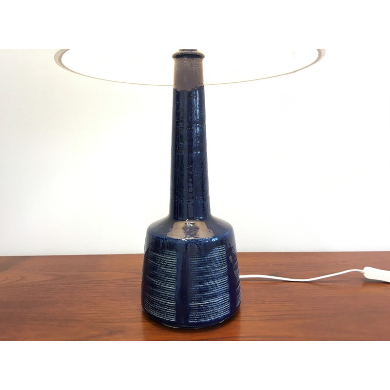 Large Dark Blue Danish Ceramic Table Lamp by Esben Klint for Palshus - 1960s