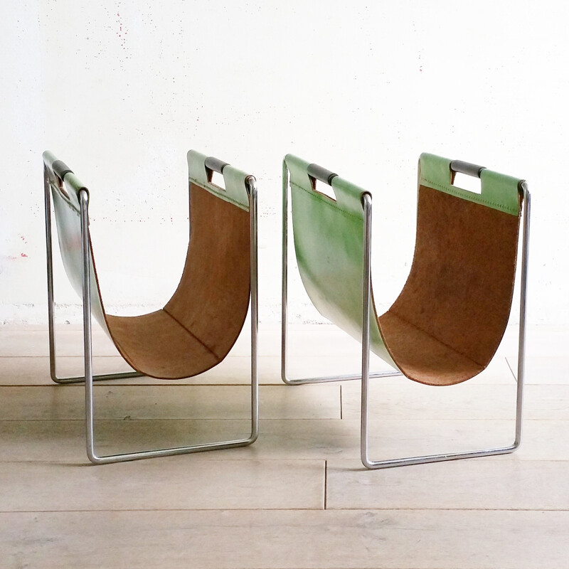 Set of 2 Leather and Chrome Magazine Holders from Brabantia - 1970s