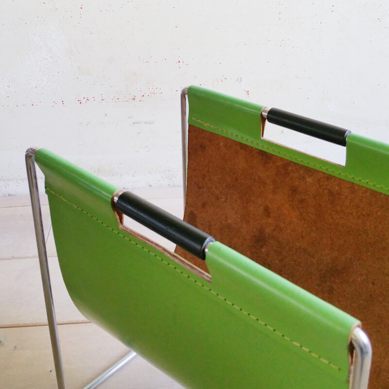 Set of 2 Leather and Chrome Magazine Holders from Brabantia - 1970s