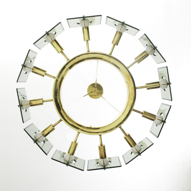 Vintage brass 12 lights chandelier by Gino Paroldo - 1950s