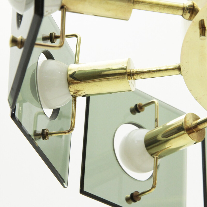 Vintage brass 12 lights chandelier by Gino Paroldo - 1950s