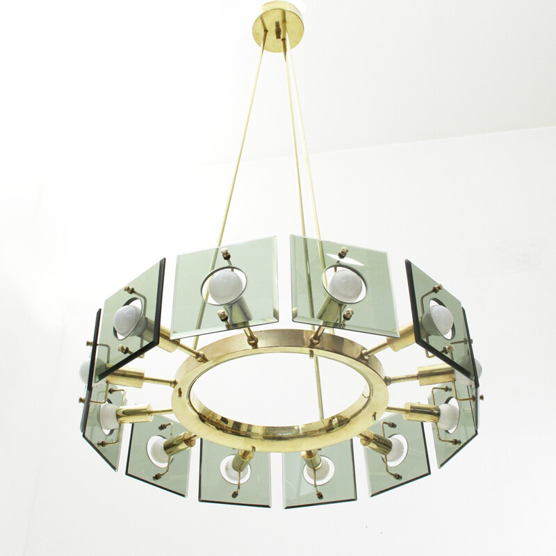 Vintage brass 12 lights chandelier by Gino Paroldo - 1950s