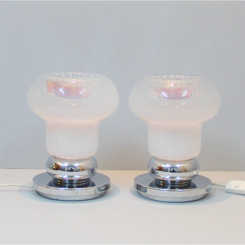 Suite 2 de lampes de table vintage en verre de Murano - 1970