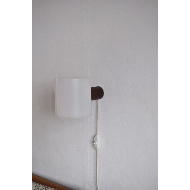 Cylindric teak and acrylate wall lamp by Uno & Östen Kristiansson - 1960s