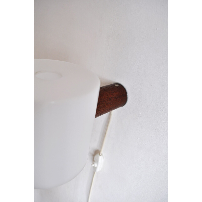 Cylindric teak and acrylate wall lamp by Uno & Östen Kristiansson - 1960s