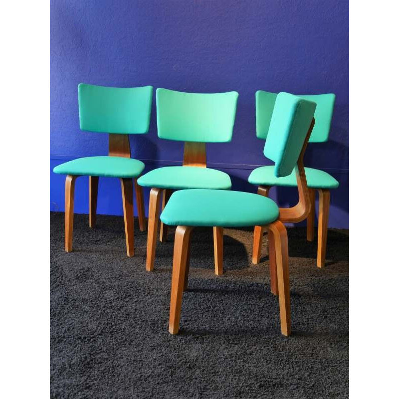 Set of 4 chairs in counterfeit and blue fabrics by Cors Alons - 1950s