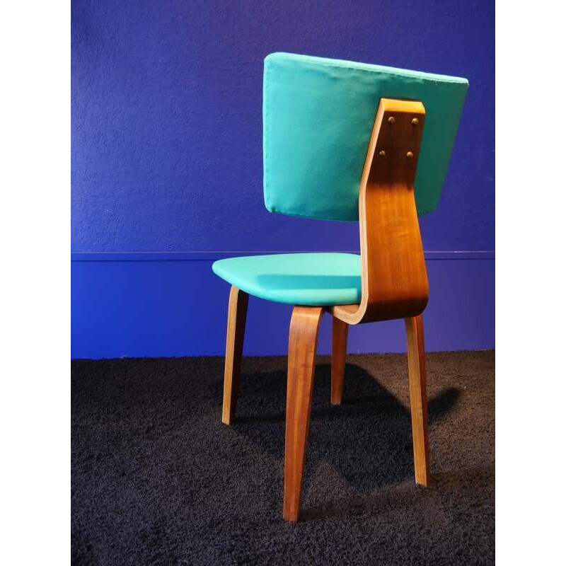 Suite de 4 chaises en contrepaqué et tissus turquoise par Cors Alons - 1950