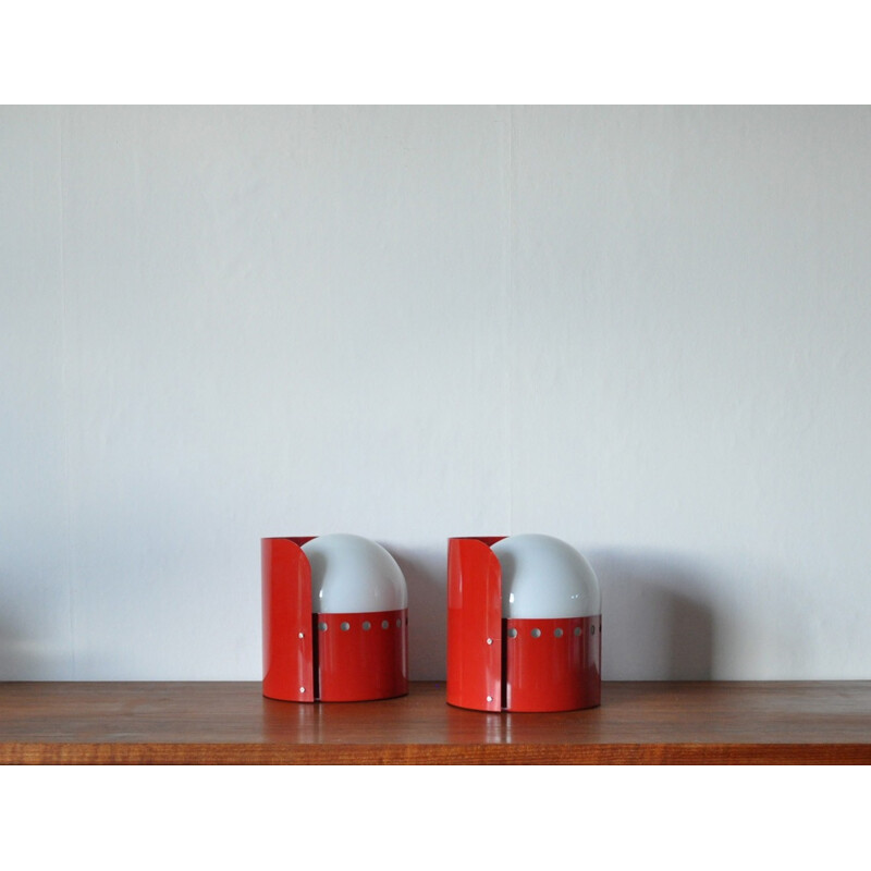 Vintage pair of red wall lamps by Peter Hvidt & Orla Mølgaard-Nielsen for Fog & Morup - 1970s