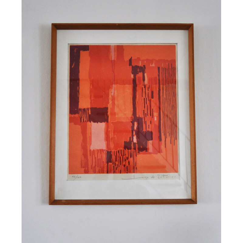 Lithography in reds and orange colours by Hugo de Soto - 1960s