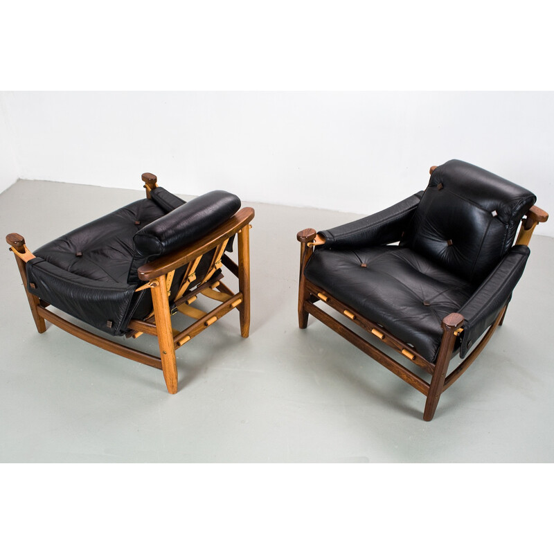 Pair of Brazilian rosewood and leather lounge chairs by Jean Gillon for Wood Art Brazil - 1960s