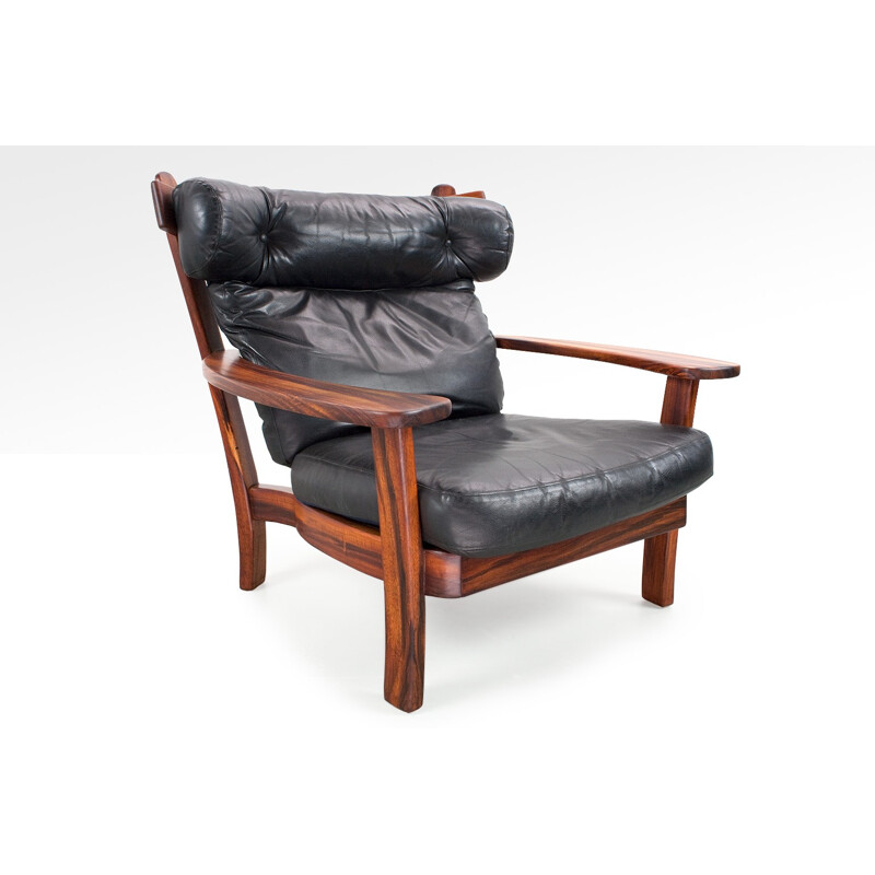 Vintage black leather armchair - 1960s