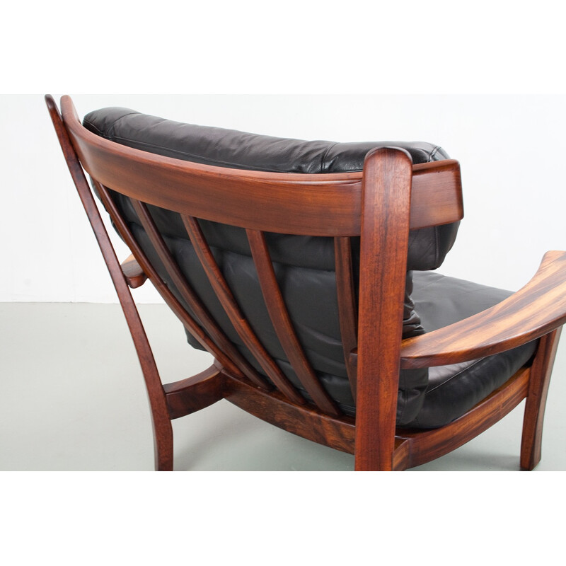 Vintage black leather armchair - 1960s