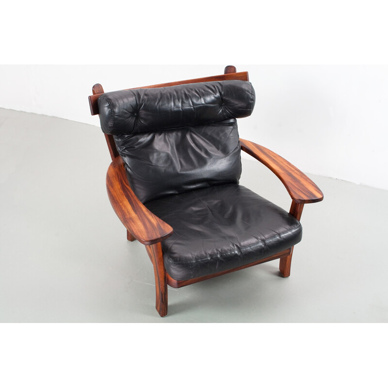 Fauteuil lounge vintage en cuir noir - 1960