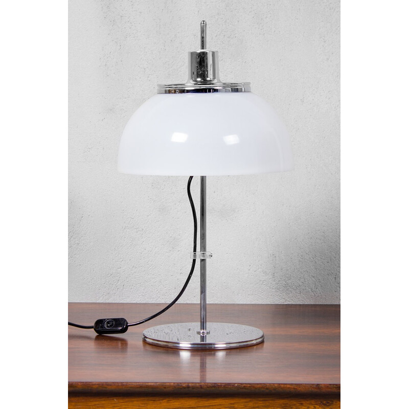 Vinntage White & Chrome Plated Mushroom Table Lamp by Harvey Guzzini - 1970s