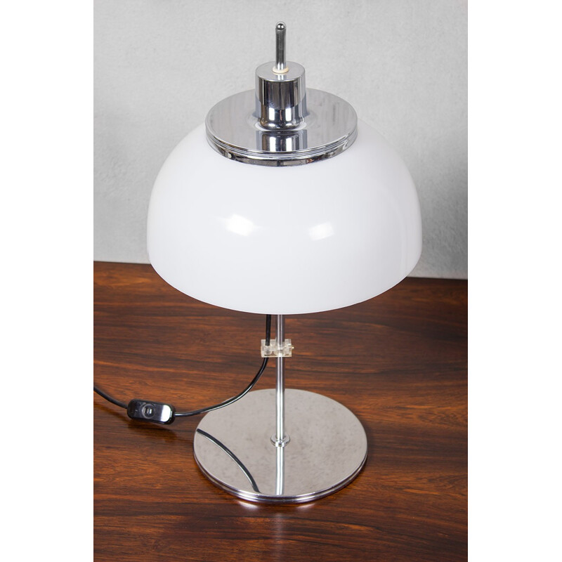 Vinntage White & Chrome Plated Mushroom Table Lamp by Harvey Guzzini - 1970s