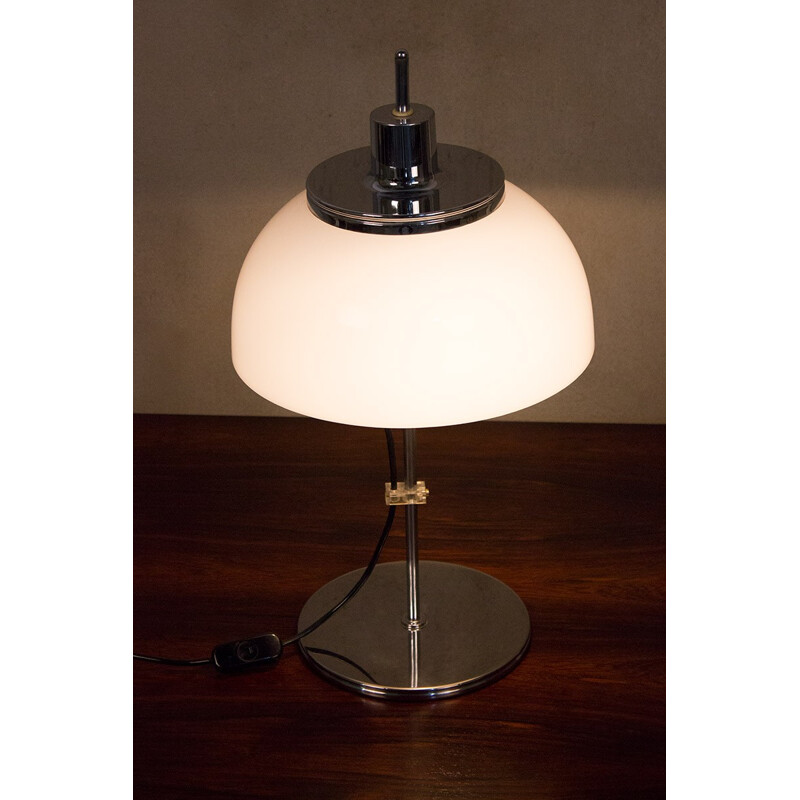 Lampe de Bureau Vintage Blanche et en Chrome Plaqué Mushroom par Harvey Guzzini - 1970