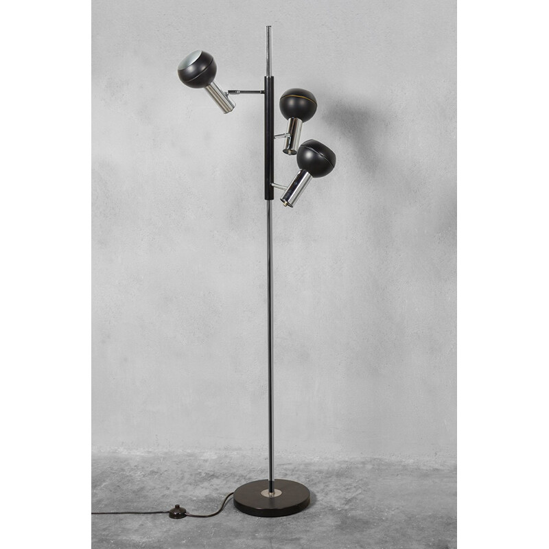Vintage black and chrome adjustable floor lamp with shade by Wilko, 1970