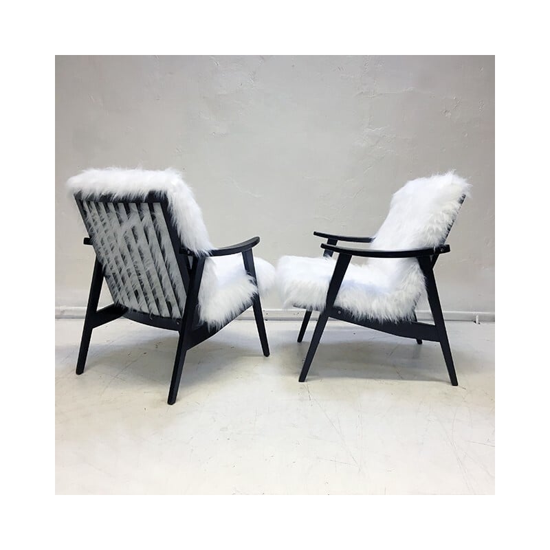 Vintage pair of Ebonised Beech Swedish lounge chairs - 1960s