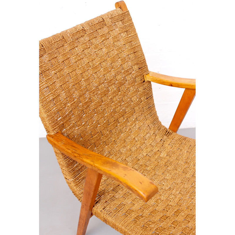 Fauteuil lounge Vintage en Rotin et en Hêtre par V&D, Pays-Bas - 1960s