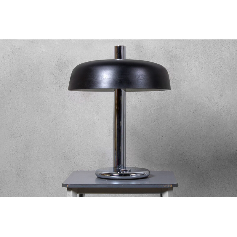 Lampe de table vintage en métal brossé noir et chromé par Egon Hillebrand, Allemagne 1970