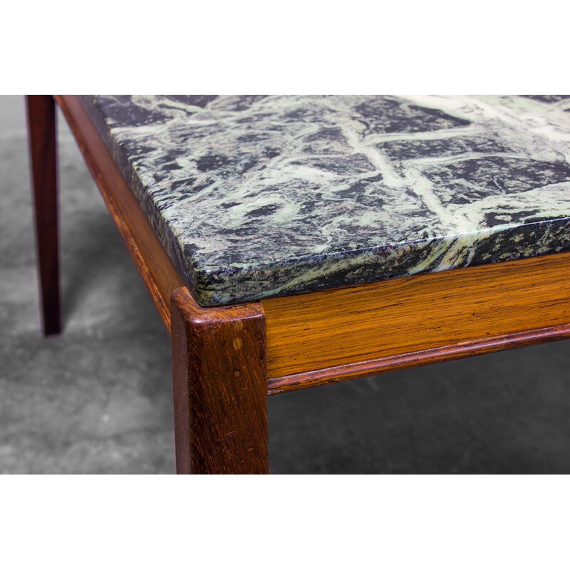 Danish Square Coffee Table in Teak and Marble - 1960s