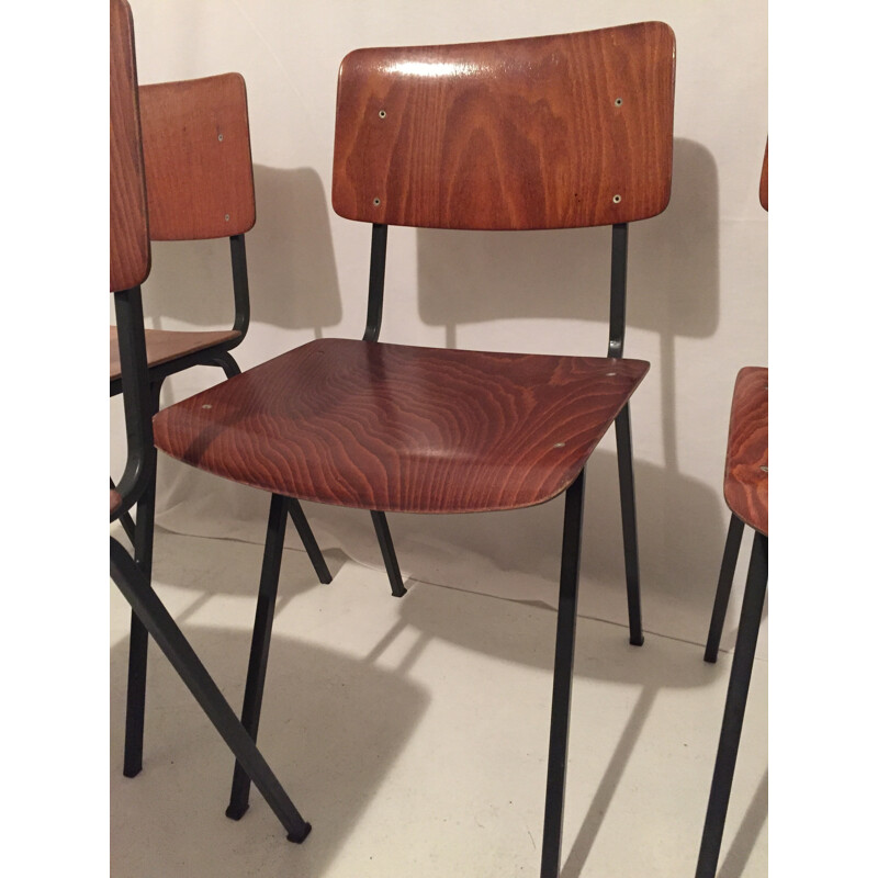 Set of 4 chairs in metal and plated wood - 1960s