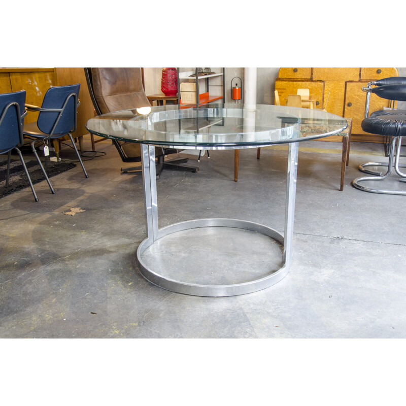 Chrome Dining Table with Glass Top by Milo Baughman - 1970s