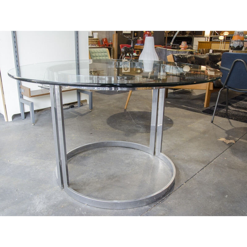 Chrome Dining Table with Glass Top by Milo Baughman - 1970s