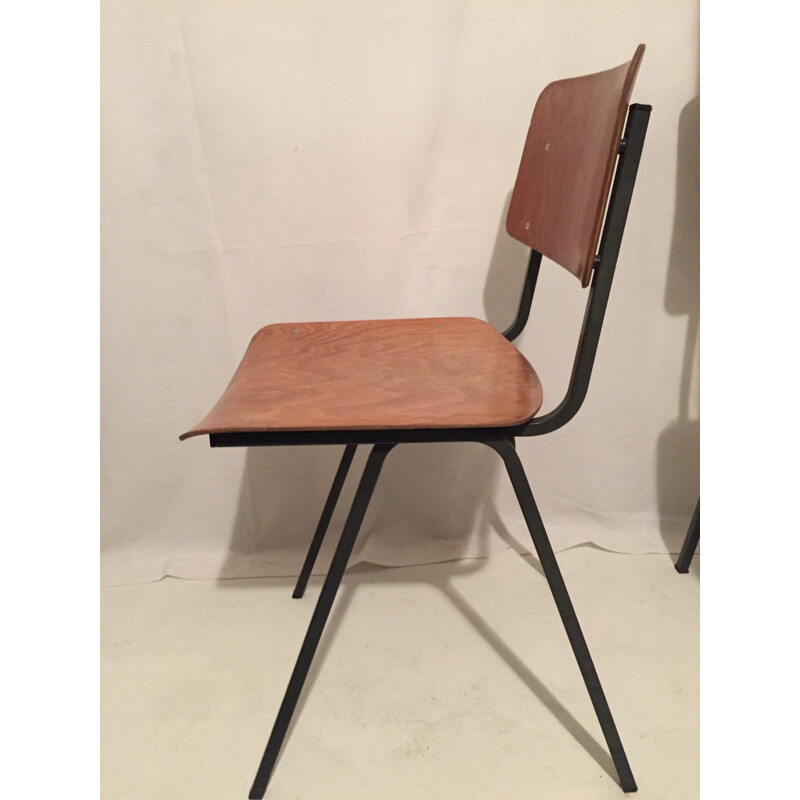 Set of 4 chairs in metal and plated wood - 1960s